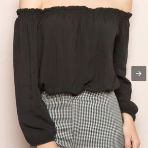 Brandy Black Off the Shoulder Long Sleeve Top